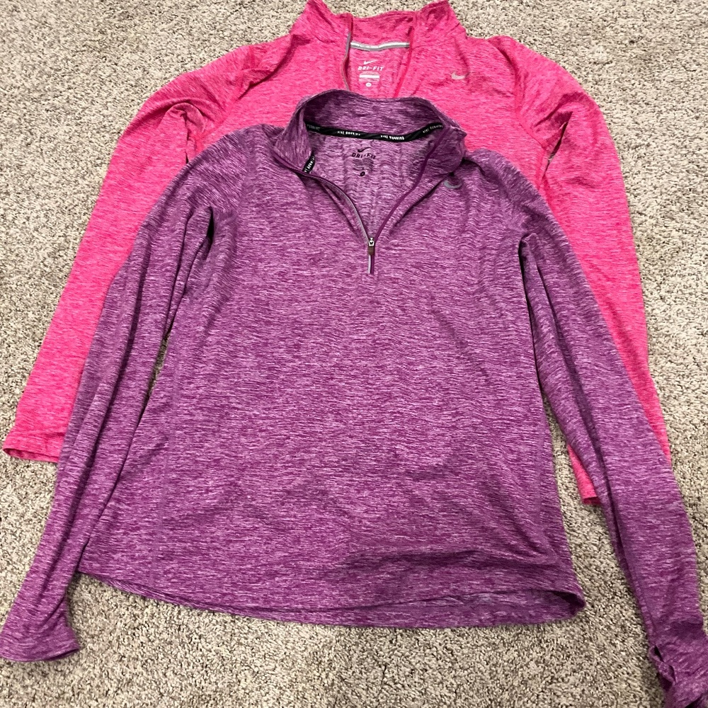 2 Women’s Nike Dri Fit Running Long Sleeve Quarter Zip Tops